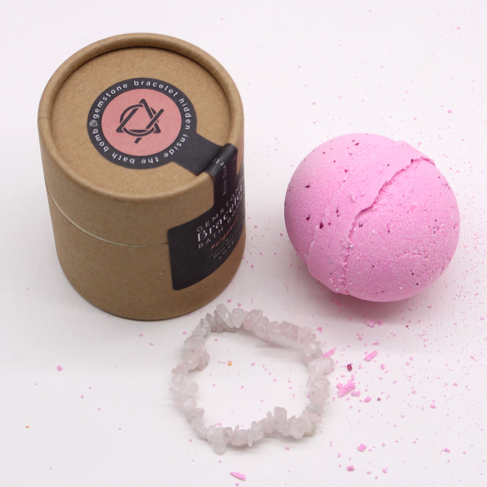 💗 “Bergamot Love Ritual” – Bath Bomb con Bracciale in Quarzo Rosa 🌸✨
